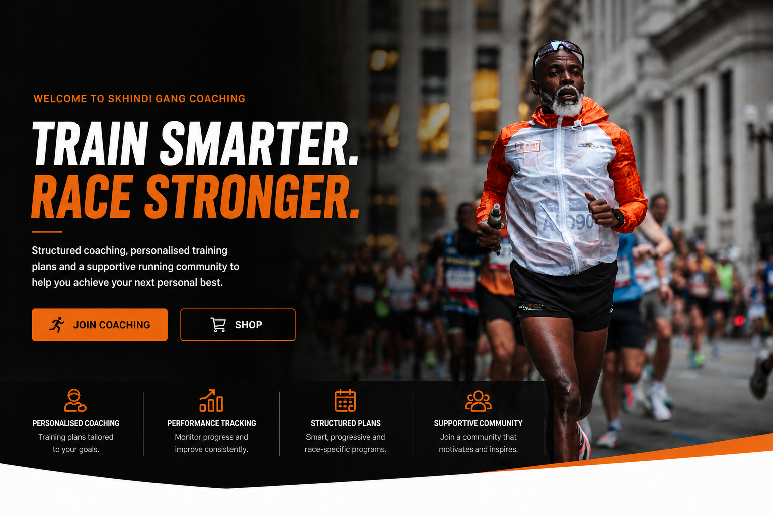 Skhindi Gang Coaching. Train smarter. Race stronger. Personalised running coaching, performance tracking, structured plans and a supportive community.